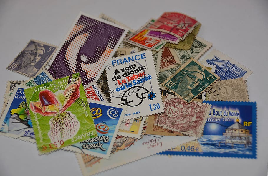 selos postais de cores sortidas, selos, filatelia, coleção, selos franceses, coleção de selos, moeda, papel Moeda, papel, correio