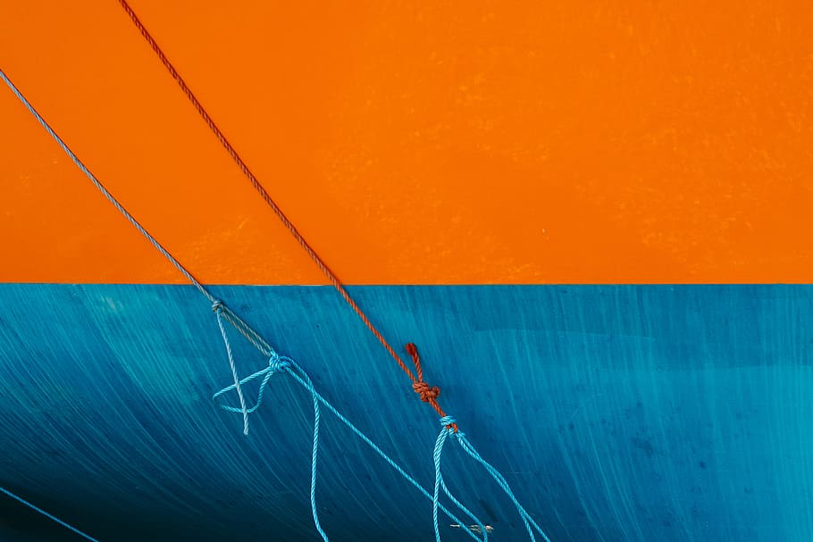 blue, orange, ropes, wall, contrast, rope, paint, orange color, wall - building feature, backgrounds