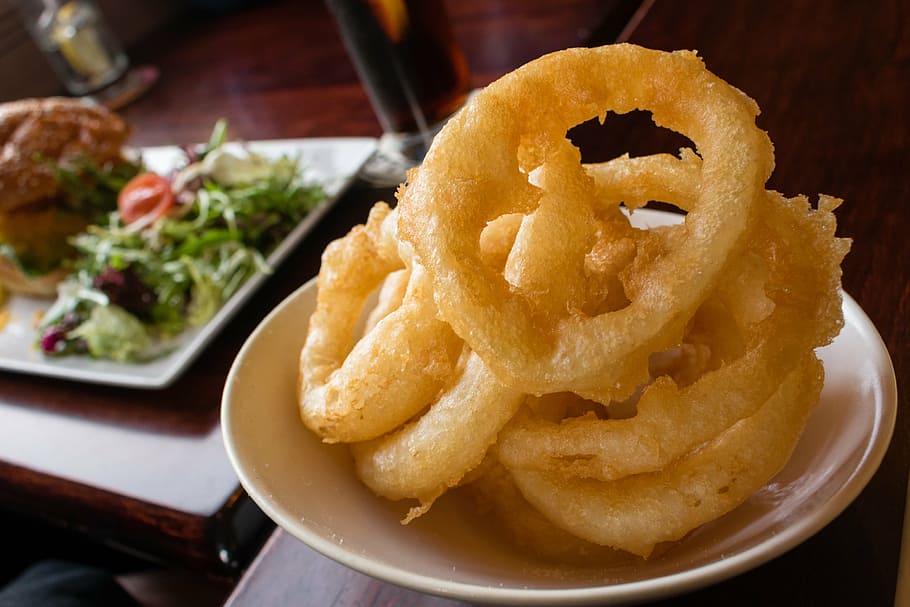 onion rings, food, fried, onion, fast, meal, snack, rings, unhealthy, junk