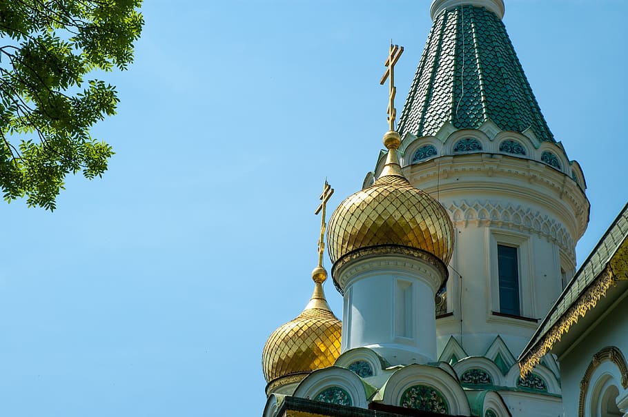 russian church, church, sofia, bulgaria, landmark, church of st nicholas, russian, ortodox, low angle view, architecture
