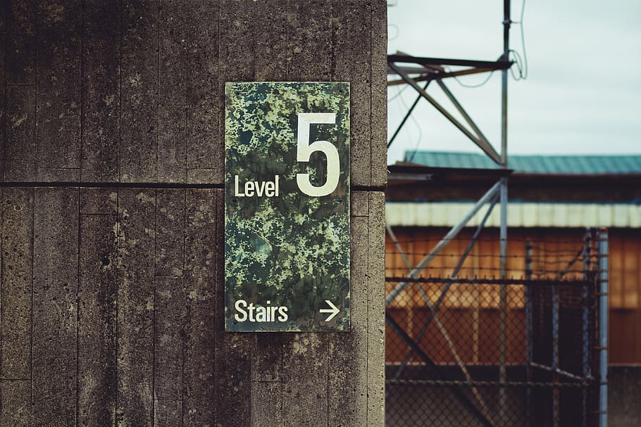 stairs, stairwell, building, rooftop, architecture, city, urban, communication, number, sign