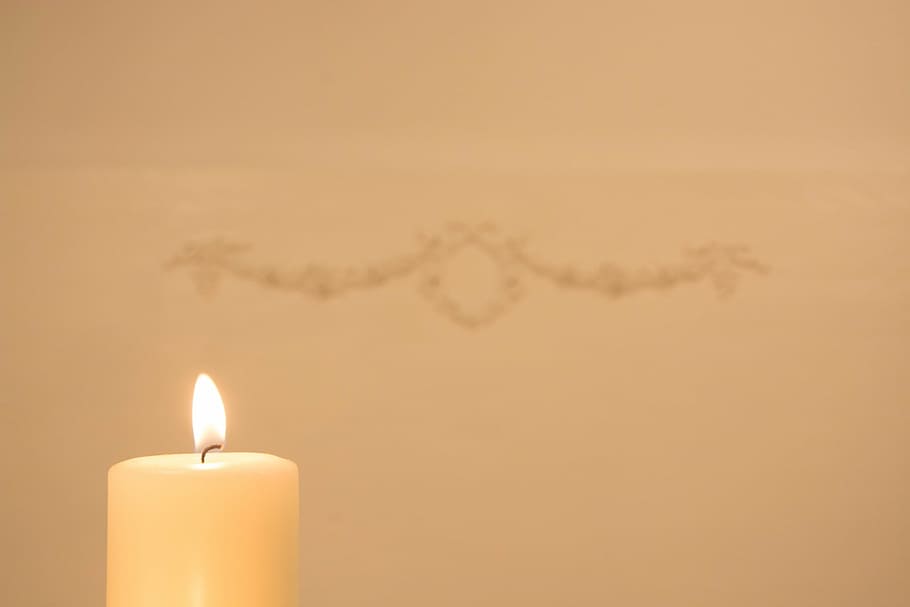 lighted, white, pillar candle, wall, hanged, decor, candle, light, bright, clam