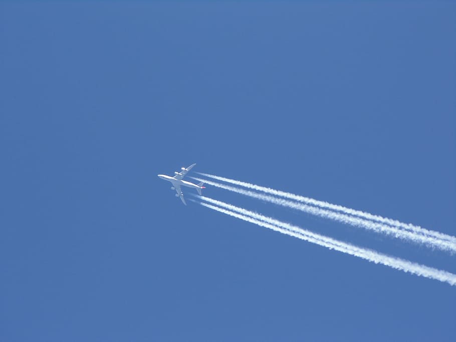 plane, flight, sky, travel, jet, contrails, chemtrails, air vehicle, airplane, mode of transportation