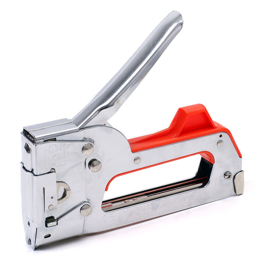 tool, heavy, stapler, white background, cut out, studio shot, work tool, single object, metal, equipment