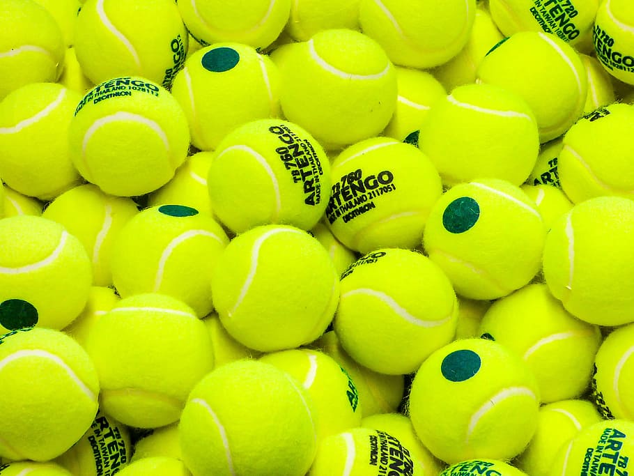 amarillo, lote de pelota de tenis artengo, tenis, pelota, deportes, pelota de tenis, juego, gran grupo de objetos, fotograma completo, alimentación saludable