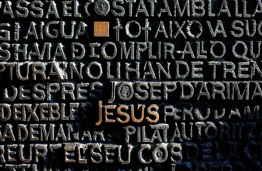 daftar yesus, nama teks, sagrada, familia, arsitektur, desain, yesus, tengara, tulisan, alfabet