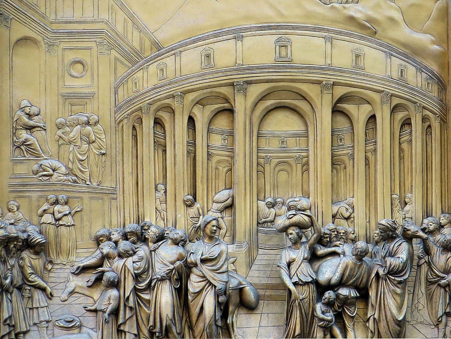 italy, florence, baptistery, st jean, portal, bronze, art, renaissance, art and craft, architecture