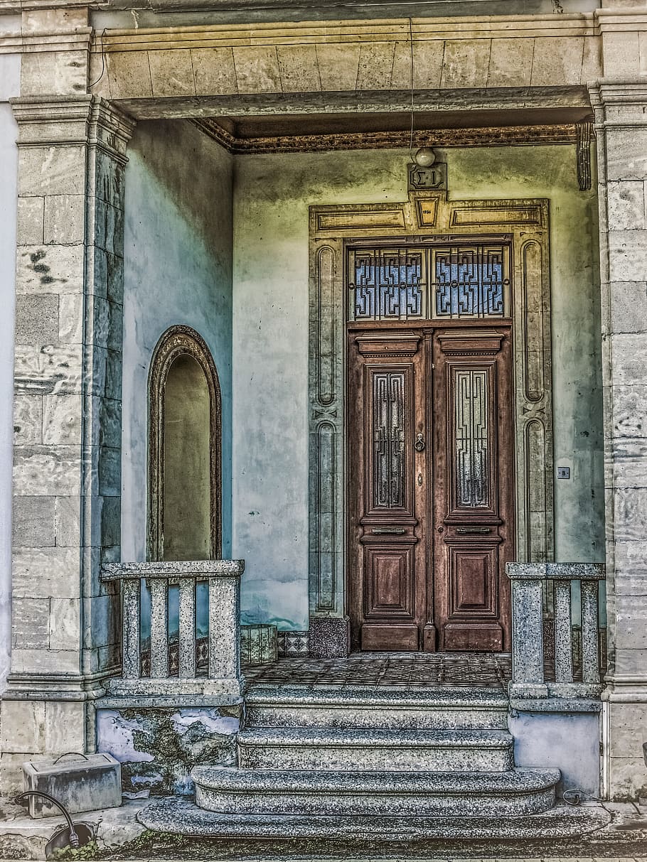 ドア, 古い, 建物, 入り口, キプロス, 加藤乾燥, 建築, ネオクラシック, 家, 門