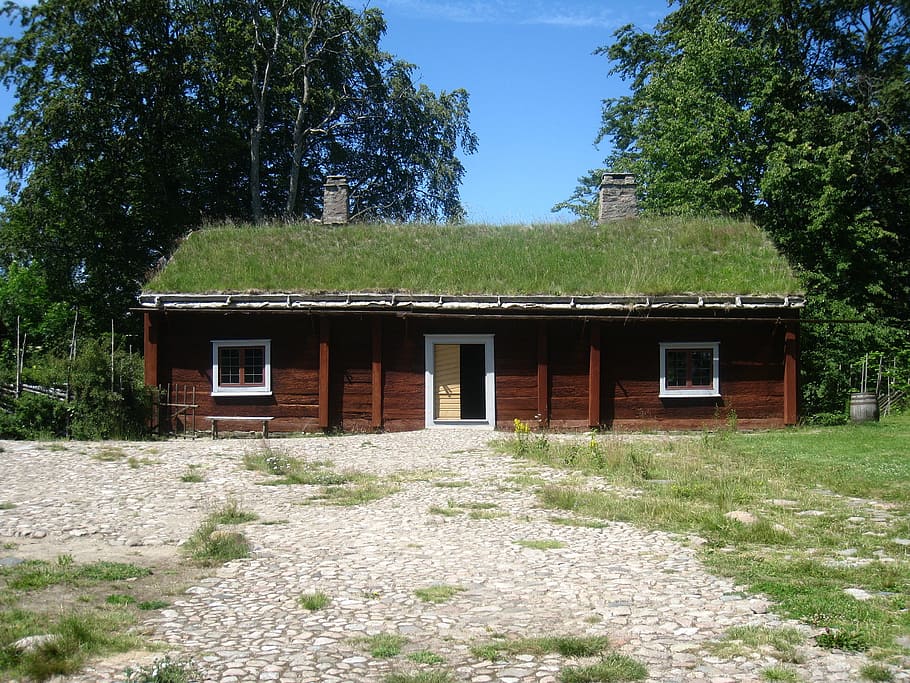 Carl Von Linne, Birthplace, Råshult, småland, house, stone setting, grass, summer, tree, sky blue