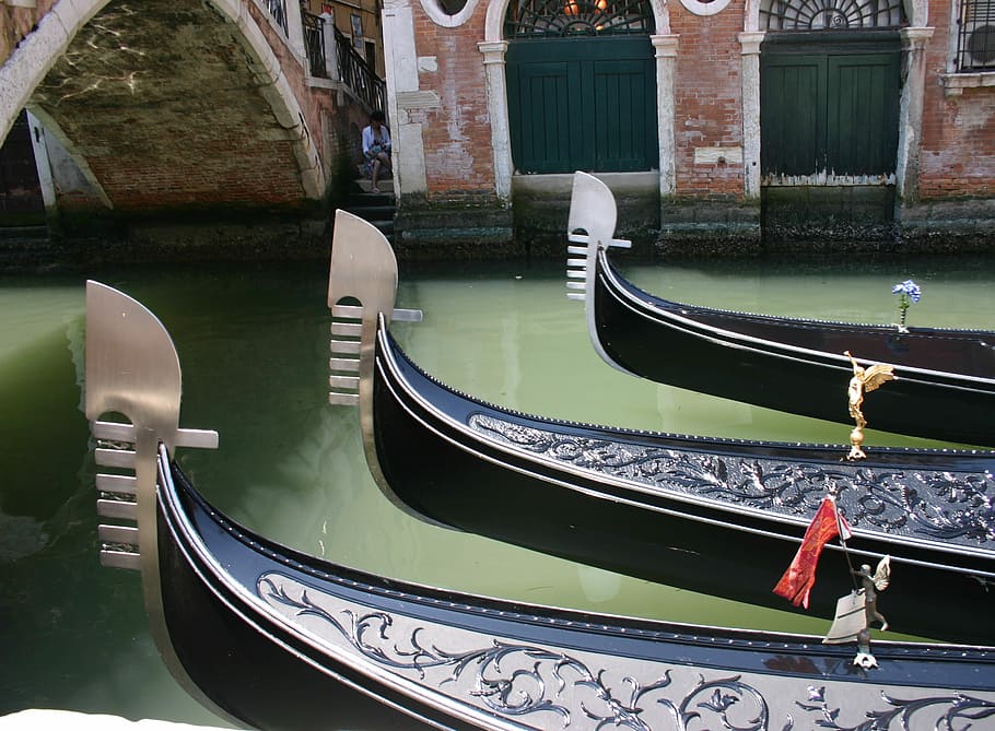 Gondolas, Venice, Italy, Holiday, venice, italy, venezia, water, gondola - traditional boat, canal, nautical vessel