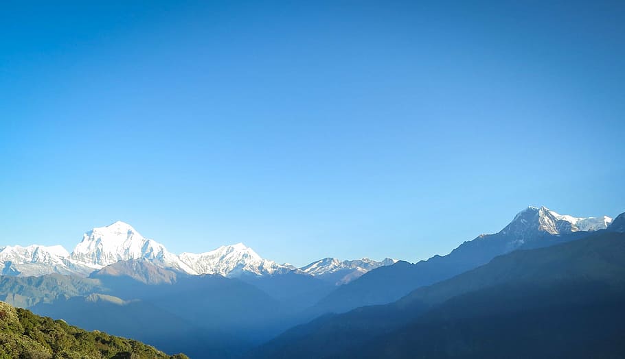 pássaro, vista aérea, montanha coberta de neve, aéreo, vista, montanha, alpes, dia, Cordilheira do Annapurna, Nepal