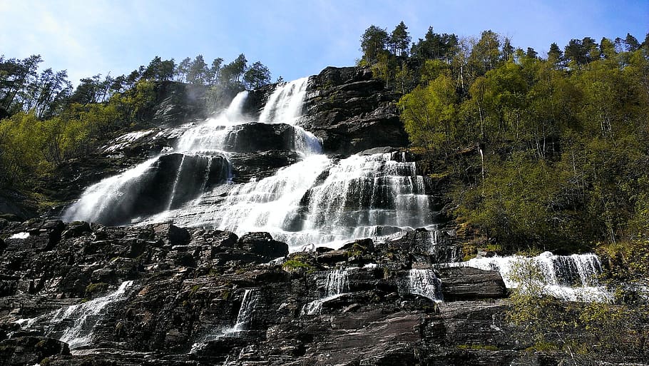 tvindefossen, waterfall, nature, roaring waterfall, scandinavia, water, landscape, waterfalls, scenics - nature, beauty in nature