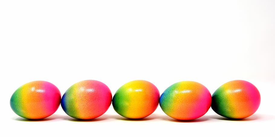 en línea, cinco, huevos verdes, amarillos y rosados, pascua, huevos de pascua, color, pascua feliz, colorido, huevo de pascua