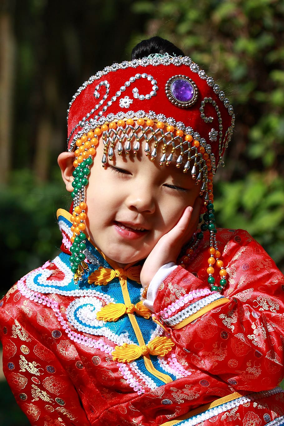 gente, tradicional, ropa, mongol, Niño, infancia, una persona, centrarse en primer plano, vista frontal, día
