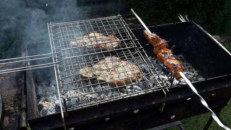 shish kebabs, bbq, fry, grille, meat, food, barbecue, food and drink, preparation, metal