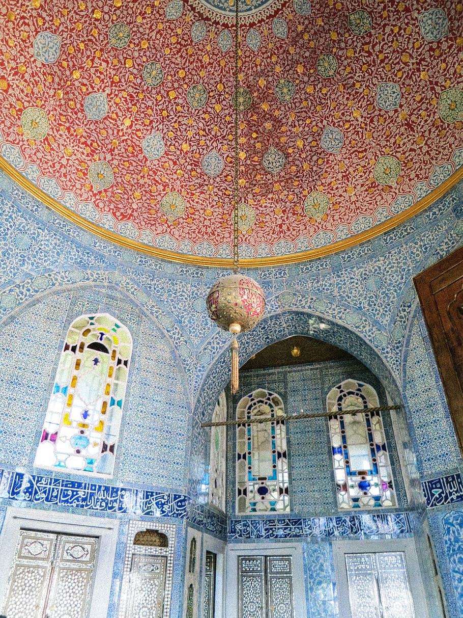interior bangunan, coklat, merah, gantung, dekorasi, TopkapÄ ± Palace, Istanbul, Turki, arsitektur, jendela kaca