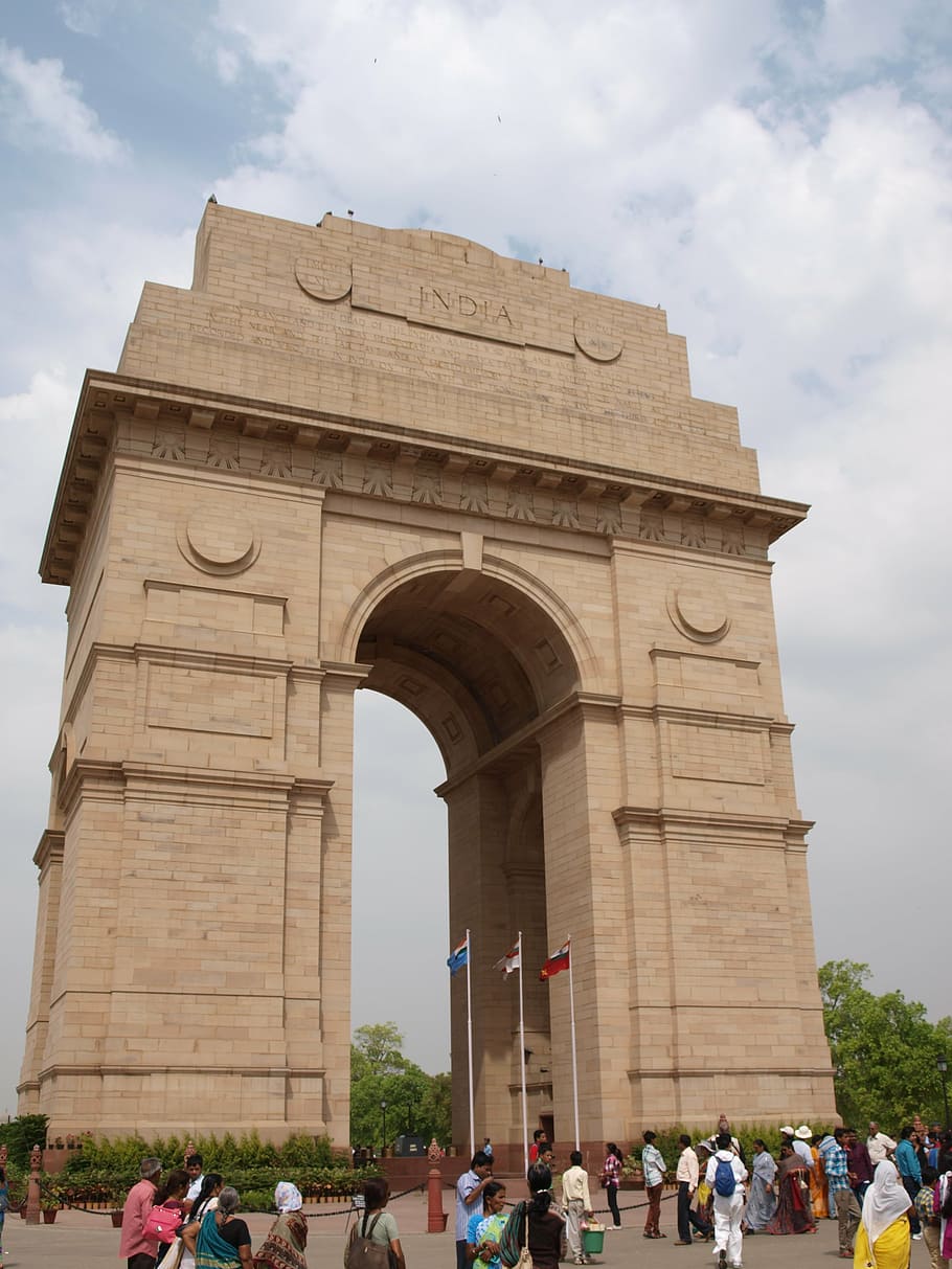 india gate, monument, architecture, india, famous Place, arch, people, europe, large group of people, group of people