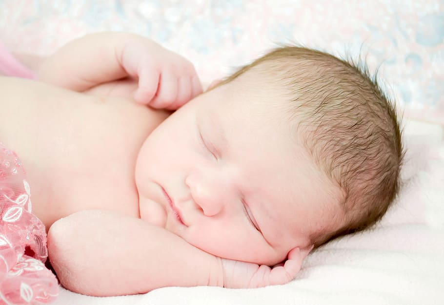 sleeping, baby, close-up photography, white, fleece, blanket, girl, newborn, child, cute