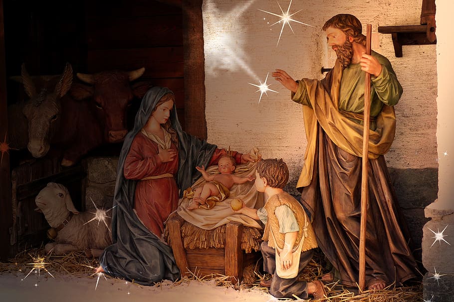 the nativity illustration, crib, child, santon, maria, josef, jesus, architecture, art and craft, human representation