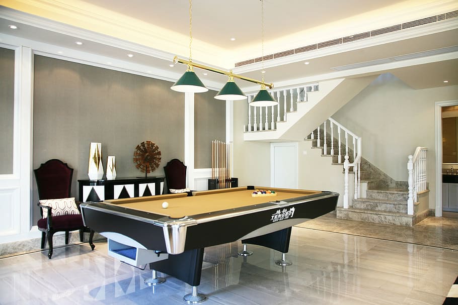 brown, black, billiard table, real estate, open, sample room, indoors, table, modern, domestic Room