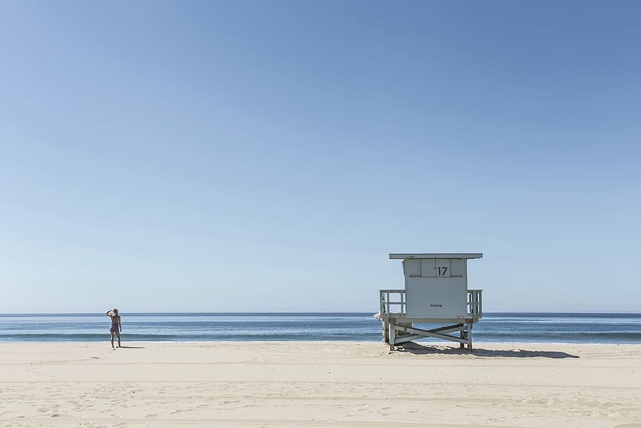 ルール, 3分の1写真, 人, 立っている, 海岸, 白, 木造, 家, 海, 側