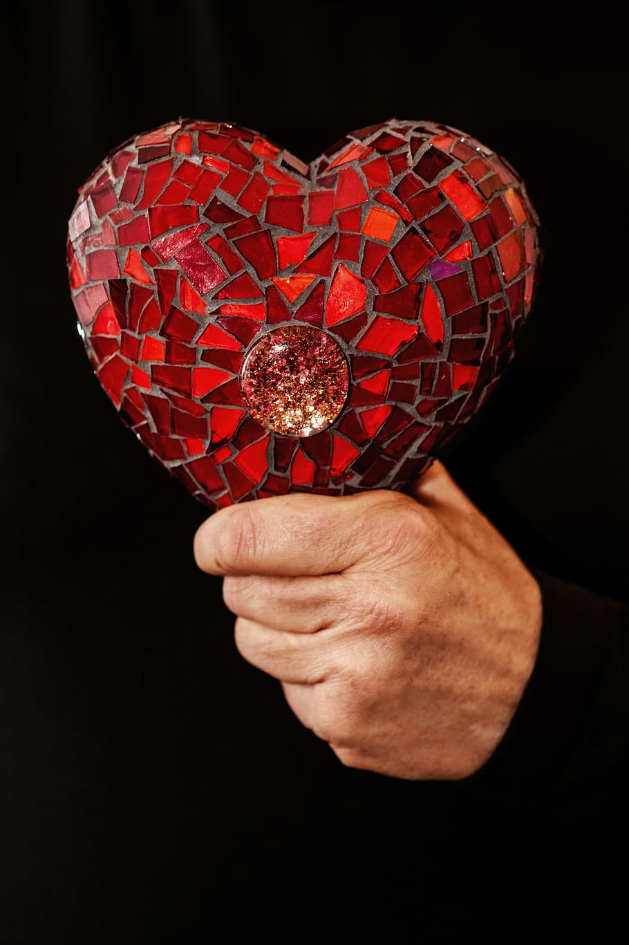 person, holding, red, heart decor, heart, love, broken heart, valentine's day, together, romance