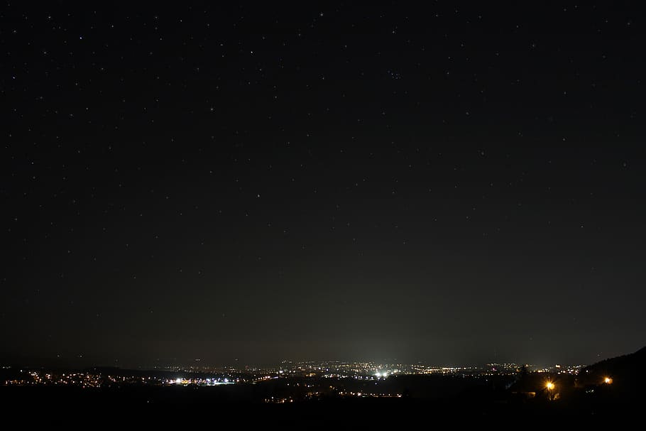 night, city ​​lights, night photograph, view, hill, panorama, city, star - space, sky, illuminated