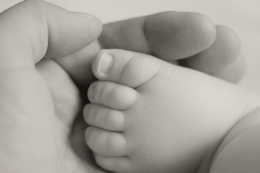 Persona, tenencia, pie, mano, recién nacido, infantil, cuerpo, cuidado, salud, dedo del pie