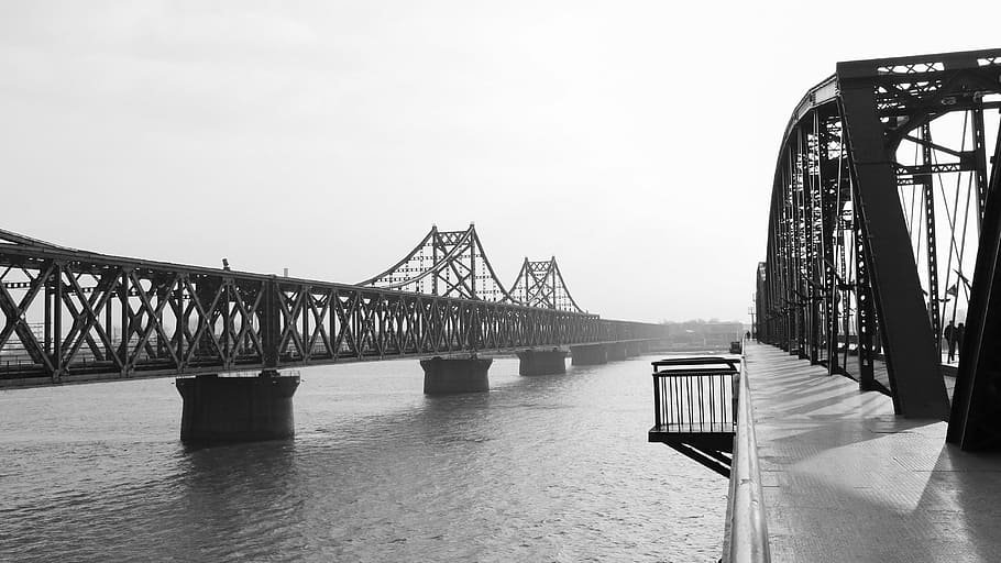 jembatan, sungai yalu, korea utara, jembatan - struktur buatan manusia, air, transportasi, arsitektur, struktur buatan, koneksi, sungai