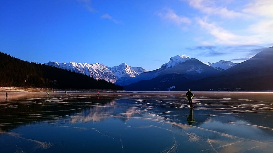 mountain, snow, nature, water, lake, outdoors, scenic, skating, winter, ice