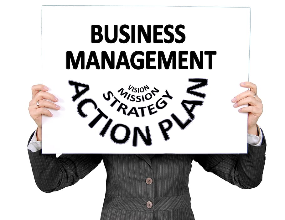 business management advertisement, executive, businesswoman, women's power, plan, action, strategy, vision, mission, specialist