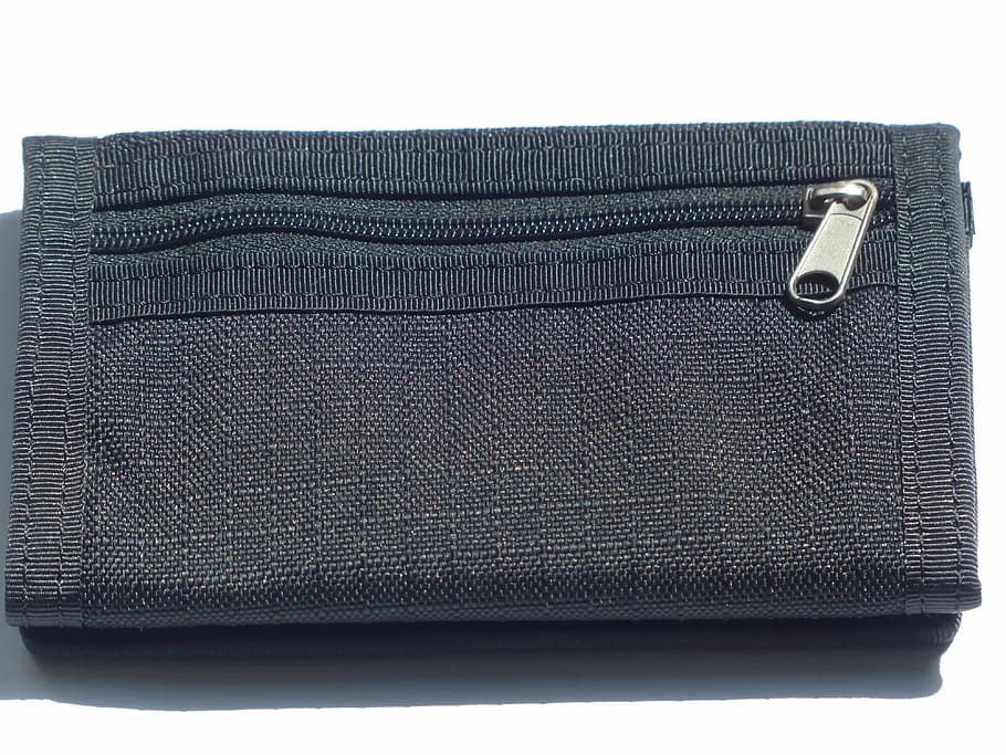 black bi-fold wallet, purse, wallet, money, pay, shopping, fashion, textile, bag, single Object