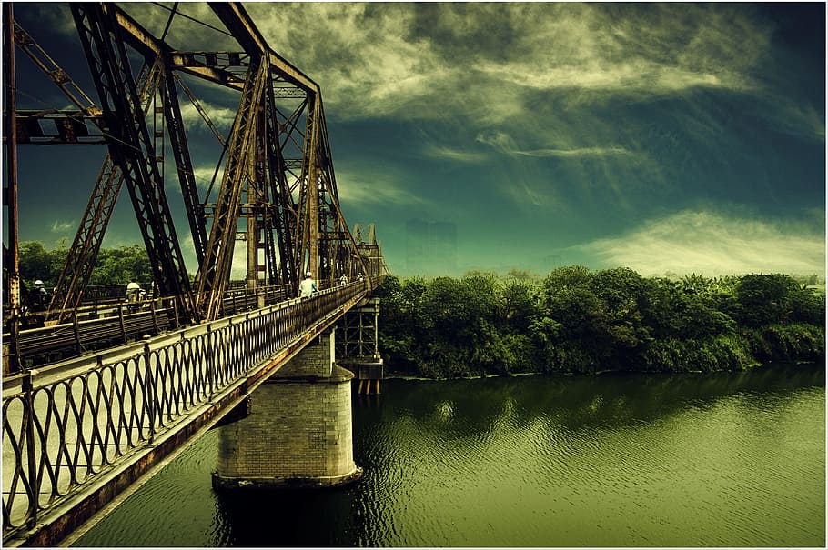 Long Bien Bridge, Hanoi, Red River, el río rojo, río, agua, puente - estructura hecha por el hombre, cielo, al aire libre, sin gente