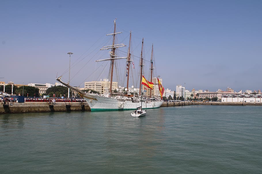 juan sebastian el cano, school ship, port of cadiz, port, military, sailboat, ocean, sea, spain, cadiz