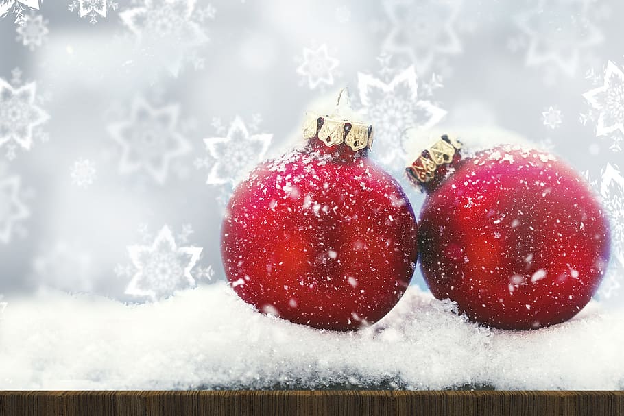 christmas, background, bauble, decorations, xmas, seasonal, festive, snowflake, holly, red