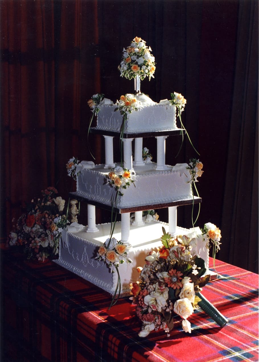 branco, cobertura de gelo, três, bolo de camadas, Casamento, Bolo, Nupcial, celebração, sobremesa, recepção