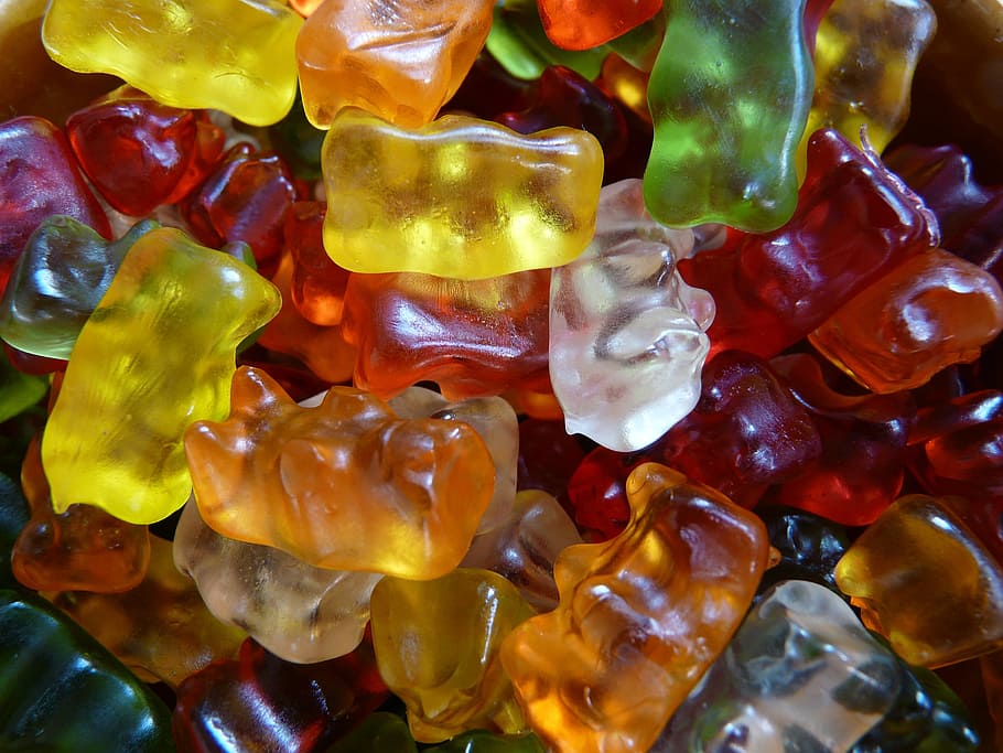 closeup, gummy, bears, candies, gummi bears, fruit gums, bear, sweetness, colorful, color