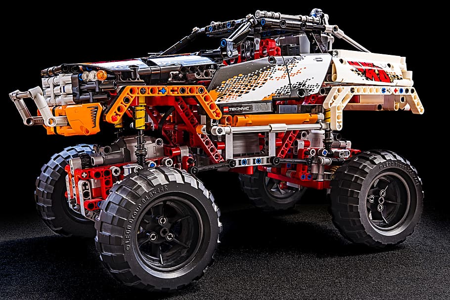 multicolored rc toy, monster truck, lego technic, technic, lego, technology, component, toys, play, background
