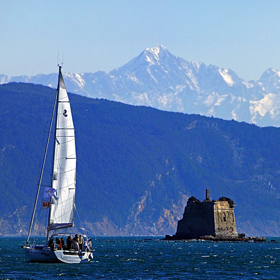 Mon, Amour, Porto Venere, sailboat, boy, water, alps, mountains, mountain, nautical vessel