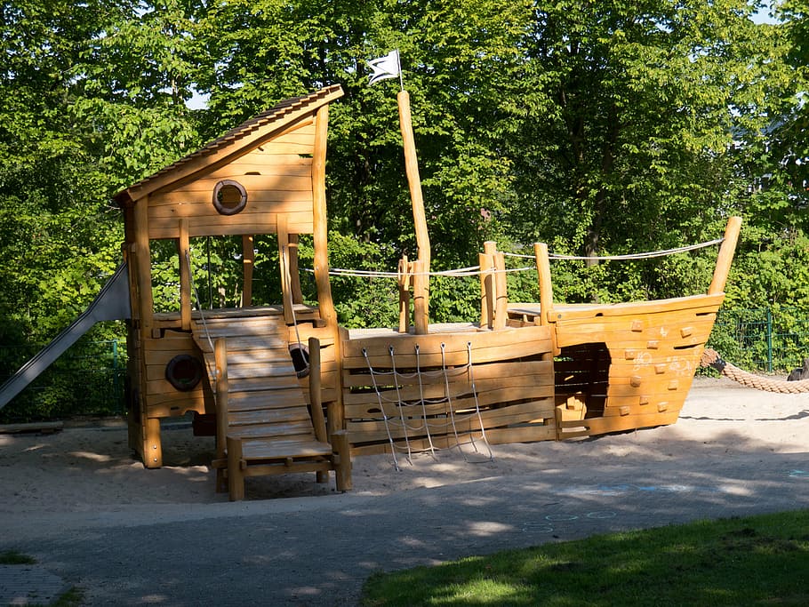 ship, playground, play, wood, plant, tree, nature, wood - material, day, land