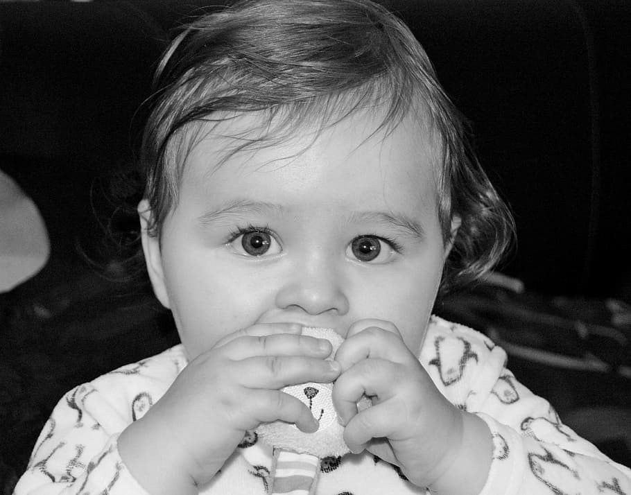 baby, black and white, portrait, child, childhood, one person, headshot ...