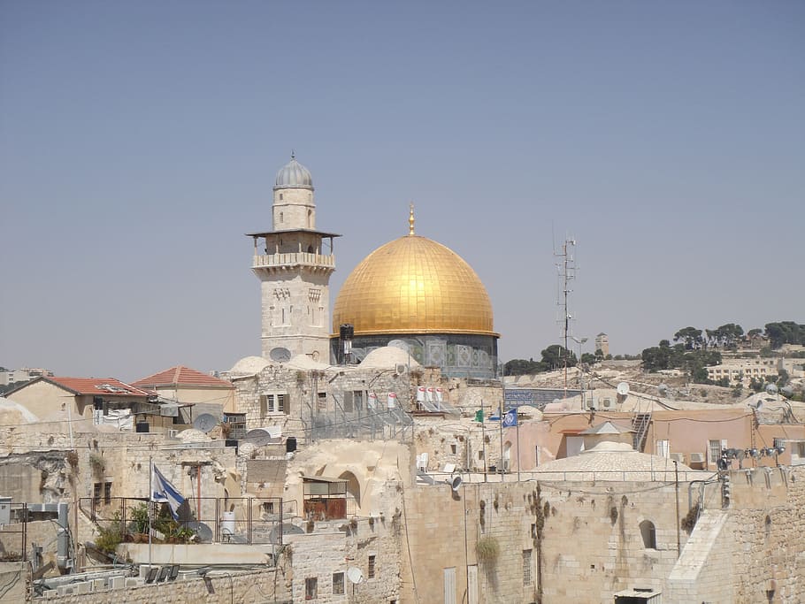 gold mosque, Jerusalem, Holy Land, Old City, Mosque, gold, minaret, dome, architecture, building exterior