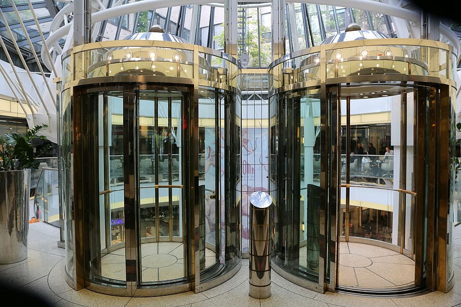 elevators, glass, mall, window, glass - material, architecture, transparent, day, built structure, reflection
