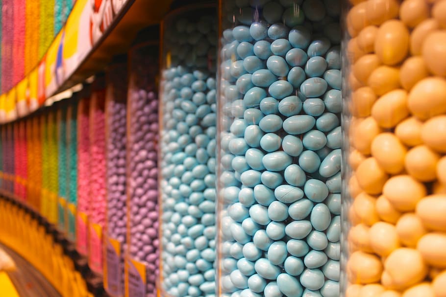 row of candies, candy, candy store, chocolate, m ms, sweet, lollies, store, large group of objects, choice