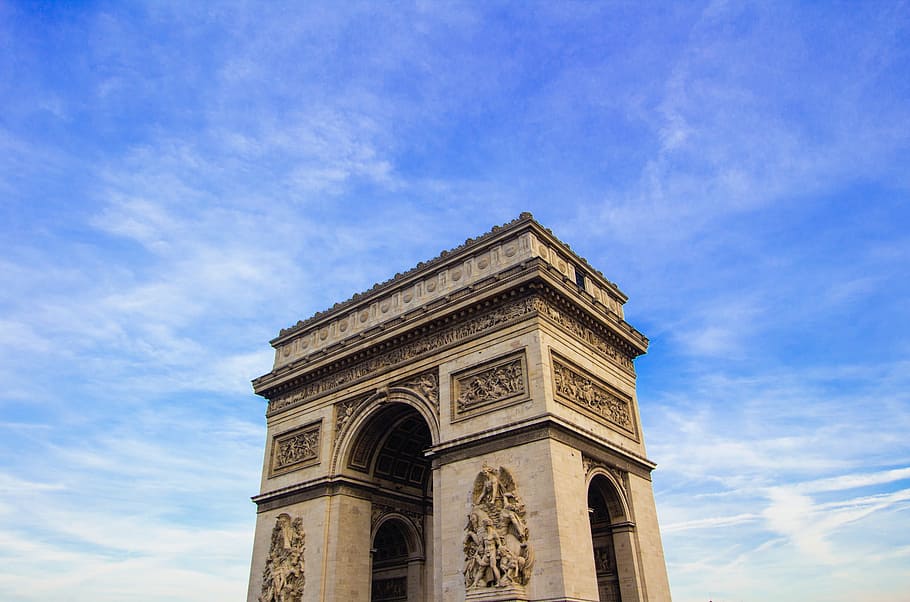 arch, de, triomphe, paris, places, landmark, architecture, structure, europe, arc