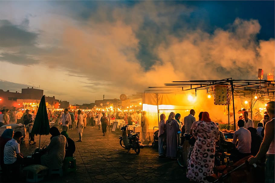 market, bazaar, people, crowd, night, evening, lights, real people, group of people, large group of people