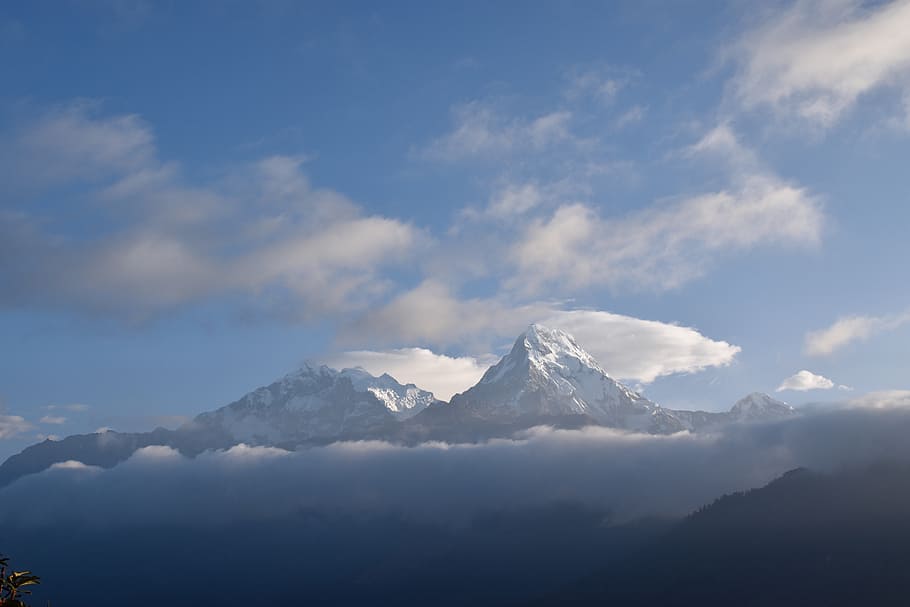 ネパール, アンナプルナ, 山, 自然, 風景, 雲, 山のピーク, 雲-空, 空, 雪