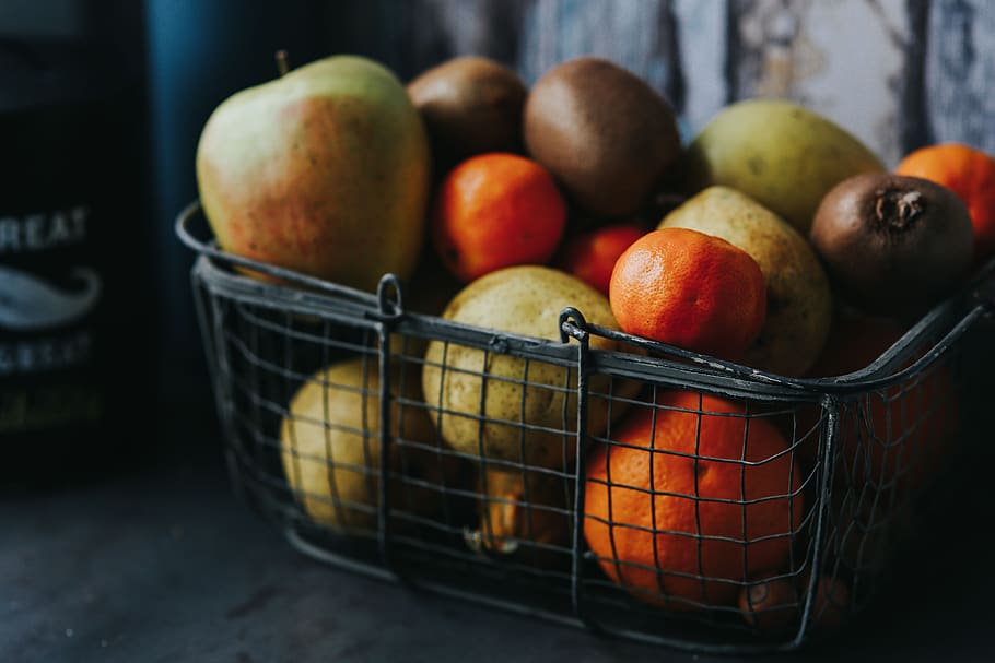 Manzana, cesta, naranja, pera, kiwi, fruta, comida y bebida, comida, alimentación saludable, bienestar