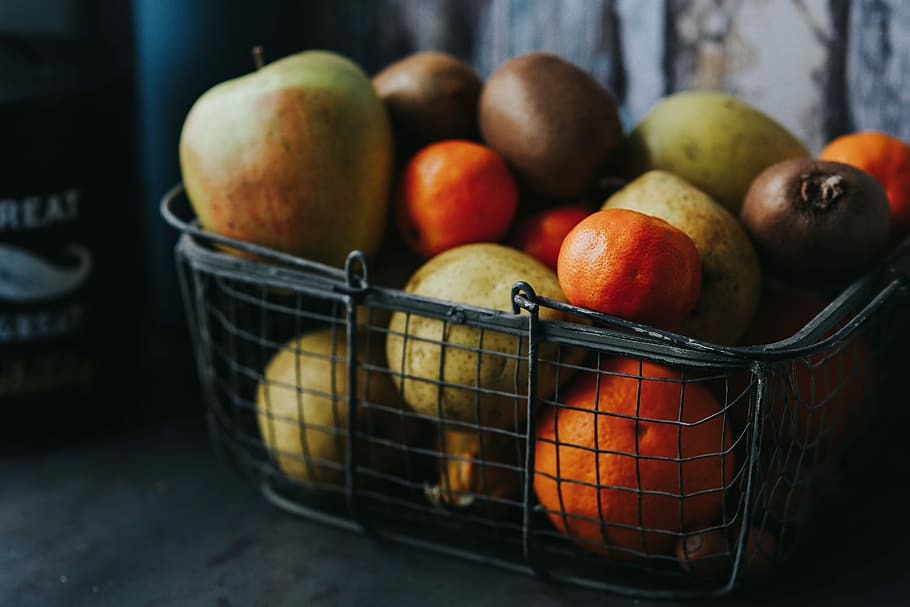 Fruit basket, Apple, fruit, basket, orange, pear, kiwi, food, apple - Fruit, freshness
