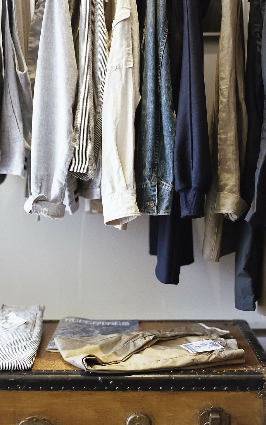 assorted-color shirt lot, closet, clothes, wardrobe, clothing, fashion, shirts, pants, hanger, apparel